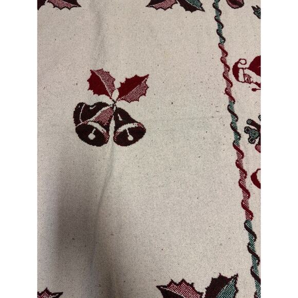 VTG Christmas Holiday Woven Fringed Throw Blanket Trees Santa Bells Cotton - Picture 3 of 6